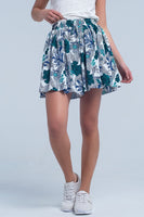 Q2 - Original Blue Mini Skorts With Floral Print