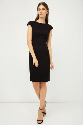 CONQUISTA FASHION - Original Solid Colour Dress With Cap Sleeves Black Color