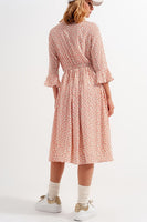 Q2 - Original Buttoned Midi Dress With High Collar in Floral Print Coral