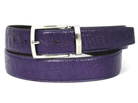 PAUL PARKMAN Men's Crocodile Embossed Calfskin Leather Belt Hand-Painted Purple (ID#B02-PURP)