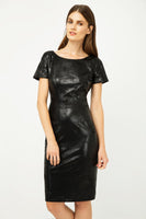 CONQUISTA FASHION - Original Black Leather Effect Fitted Dress