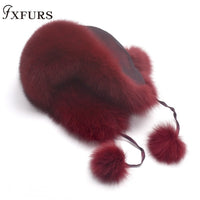 2021 New Fur Hat Women Natural Raccoon Fox Fur Russian Ushanka Hats Winter Thick Warm Ears Fashion Bomber Cap Raccoon Snow Caps