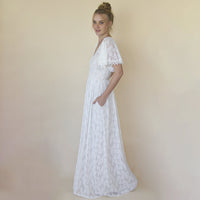 BLUSHFASHION - Original Ivory Pearl Lace Bohemian Wedding Dress With Pockets #1345