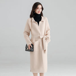 MU 02 STORE - Original Office Lady Loose Womens Long Coats Outwear Winter Single Breasted Wool Blend Coat and Jacket Turn-Down Collar Ladies Coats