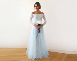 BLUSHFASHION - Original Curvy  Off-Shoulder Two Colors Wedding Dress #1134