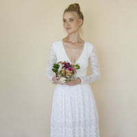 BLUSHFASHION - Original Bohemian Lace Wedding Dress Wrap Neckline With Fringes #1363