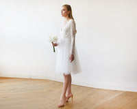 BLUSHFASHION - Original Short Wedding Dress ,Ivory Tulle & Lace Midi  Dress #1144