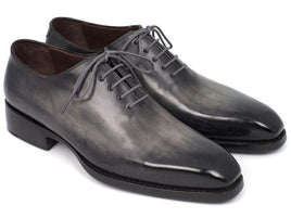 Paul Parkman Goodyear Welted Wholecut Oxfords Gray Black Hand-Painted (ID#044GRY)