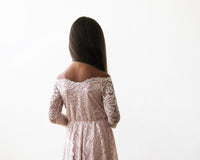 BLUSHFASHION - Original Off-The-Shoulder Pink Lace Midi Girls Dress #5042