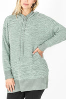 RIAH FASHION - Original Popcorn Rib Detail Hooded Pullover