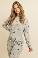 RIAH FASHION - Original Star Print Brushed Top and Joggers Set With Self Tie