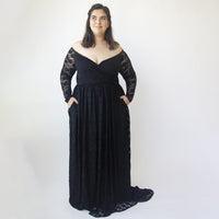 BLUSHFASHION - Original Black Sweetheart Train Off the Shoulder Lace Wrap Wedding Dress With Pockets #1335