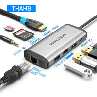 Vention USB Type C Converter Type C to HDMI VGA USB 3.0 PD Power 3.5mm Audio RJ45 Ethernet Adapter SD/TF Card Reader USB HUB NEW