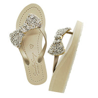 Original Shoes Madison - Rhinestone Bow Mid Wedge Flip Flops