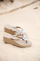 Original Woman Shoes Crystal Heart - Rhinestone Mid Wedge Flip Flops