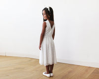 Original Short Wedding Dress ,Midi Ivory All Lace Sleeveless Flower Girl Dress #5048