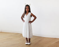 Original Short Wedding Dress ,Midi Ivory All Lace Sleeveless Flower Girl Dress #5048