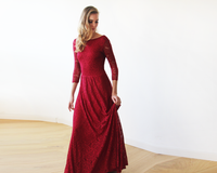 Original Floral Lace Backless Maxi Bordeaux Gown, Lace Wedding Dress, Maxi Lace Wedding Dress