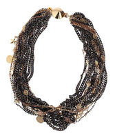 Original Beaded and Swarovski Adorned Crystal Necklace in Gun Metal and 18kt Gold Plated.