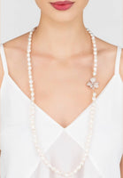 Original Flower Pearl Gemstone Long Necklace White CZ Rosegold