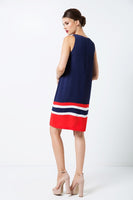 CONQUISTA FASHION - Original Sleeveless Blue Dress With Multicolour Panel Detail