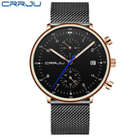 Mens Watch CRRJU Luxury Top Brand Men Stainless Steel WristWatch Men's Military Waterproof Date Quartz Watches Relogio Masculino