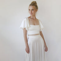 BLUSHFASHION - Original Crop Top Wedding Dress, Silky Wedding Maxi Skirt and Silky Top #1354