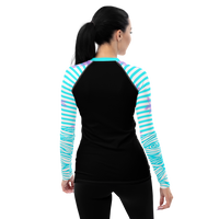 FIND YOUR COAST APPAREL - Original Women's Reels and Reefs Striped Sea Skinz Performance Rash Guard UPF 40+