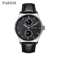 Parnis 43mm White Dial Automatic Men's Watch Power Reserve Mechanical Watches Wristwatch Top Brand Luxury Relogios Masculinos