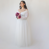 BLUSHFASHION - Original Curvy  Ivory Off the Shoulder Lace Wrap Wedding Dress With Tulle  #1325