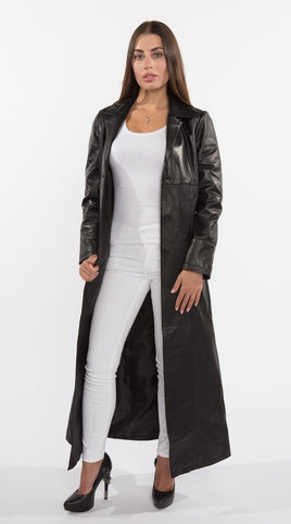 FADCLOSET - Original Ladies 3 Button Matrix Black Full Length Leather Coat