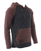 ZIMEGO Long Sleeve Raglan Henley Round Bottom Hood T-Shirts - BLACK / MAROON