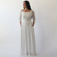 BLUSHFASHION - Original Curvy Off-The-Shoulder Ivory Dress With Pockets #1270