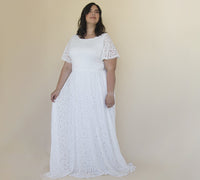 BLUSHFASHION - Original Curvy Bohemian Butterfly Sleeves, Modest Ivory Wedding Dress With Pockets #1318