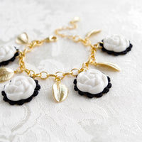 POPORCELAIN - Original Porcelain Camellias and Golden Leaves Bracelet