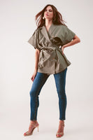 Q2 - Original Belted Jacket With Drop Shoulder in Khaki