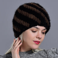 Original Winter Womens Mink Fur Hats Fur Knitted Cap Fashionable Fluffy Ladies