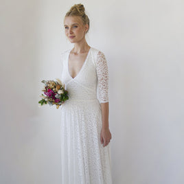 BLUSHFASHION - Original Empire Waist Maxi Dress ,Bohemian V-Neckline ,Ivory Wedding Dress  #1366