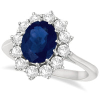 Original Oval Blue Sapphire & Diamond Accented Ring 14k White Gold (3.60ctw)