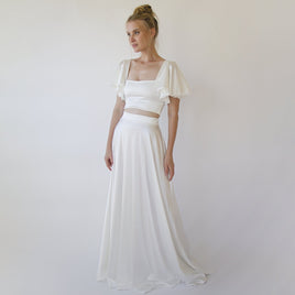 BLUSHFASHION - Original Crop Top Wedding Dress, Silky Wedding Maxi Skirt and Silky Top #1354