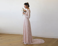 BLUSHFASHION - Original Baby Pink Wrap Dress With Train #1151