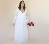 BLUSHFASHION - Original Curvy  Ivory Roses Lace Wedding Dress With Maxi Chiffon Skirt #1317