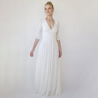 BLUSHFASHION - Original Empire Waist Maxi Dress ,Bohemian V-Neckline ,Ivory Wedding Dress  #1366