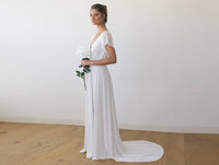 BLUSHFASHION - Original Ivory Wrap Wedding Gown With Train #1163