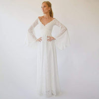 BLUSHFASHION - Original Bestseller Off the Shoulder Wrap Wedding Dress With Bell Sleeves #1279