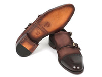 Paul Parkman Men's Double Monkstrap Captoe Dress Shoes - Brown / Beige Suede Upper and Leather Sole (ID#FK09)