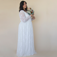 BLUSHFASHION - Original Curvy  Ivory Lace Bohemian , Long Sleeves Wedding Dress #1324