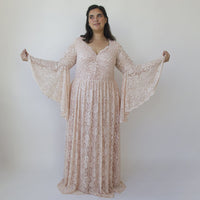 BLUSHFASHION - Original Blush Pink Lace Bohemian Flare Sleeves Lace Dress #1329