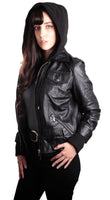 FADCLOSET - Original Hooded Bomber Womens Leather Jacket