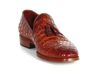 Paul Parkman Men's Reddish Camel Crocodile Embossed Calfskin Tassel Loafer (ID#0823-RDSH)